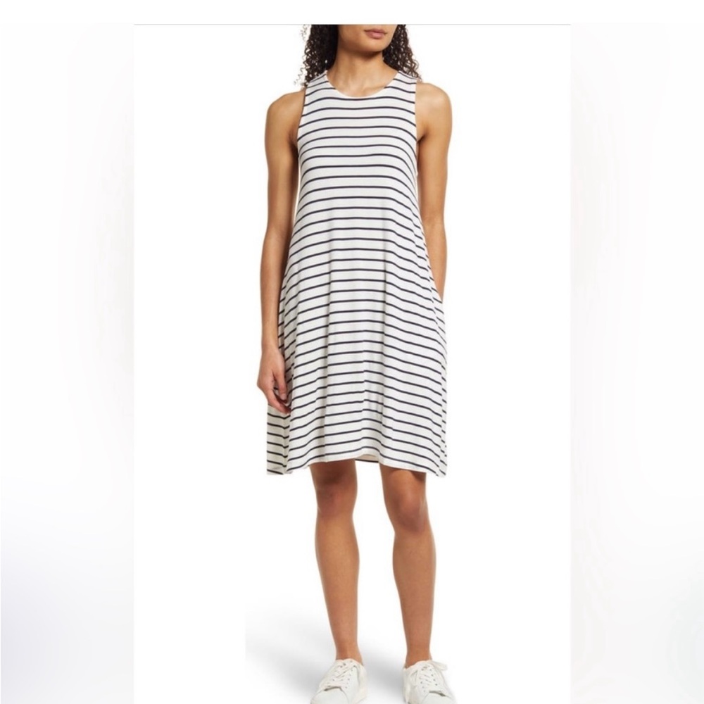 Melrose and Market Black and White Striped Midi Dress